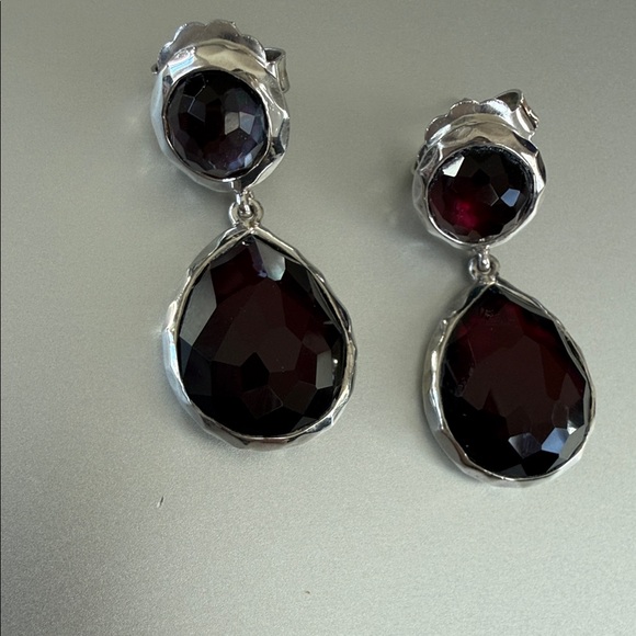 Ippolita Snowman Doublet Earrings Hammered Sterling Silver & Raspberry quartz - Picture 2 of 11